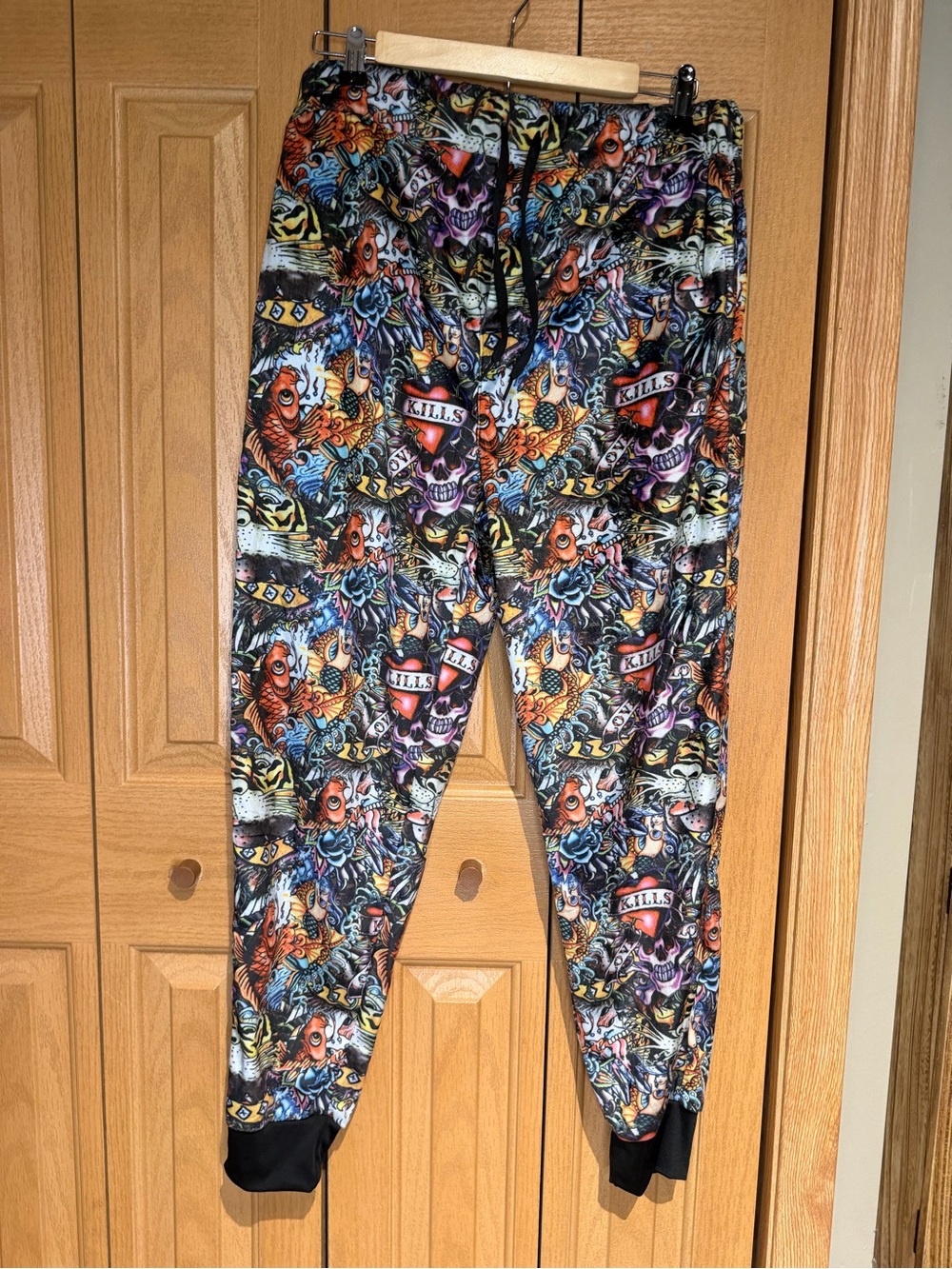 Men’s Ed Hardy tattoo graphic Love Kills pajama joggers xl